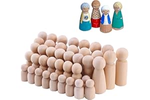 Wooden Peg Dolls Unfinished Wooden People, MYCreator 40 PCS Natural Wood Peg People Shape Figures Ornaments in 5 Assorted Sizes Plain Blank Bodies Wooden Tiny Doll Bodies for Kids DIY Arts Crafts (40)