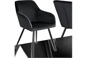 ‎TECTAKE tectake® moderner Esszimmer Stuhl mit Armlehnen, Sitzfläche aus Samt, Armlehnstuhl, Sessel Wohnzimmer, gepolsterter Bürostuhl mit schwarzen Metallbeinen, Schminktisch Stuhl - schwarz