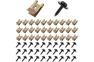 MisFun 60 Pièces Kit de Clip à Vis et Écrou, Clip de Fixation en Métal en Forme de U avec Vis Autotaraudeuse à Tête Hexagonale, Panneaux de Porte Intérieurs de l'Automobile Set de Vis Universel