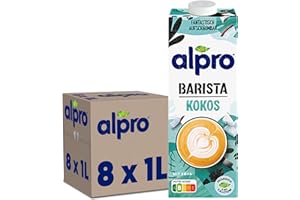 ‎ALPRO Alpro Barista Kokos – Zum Aufschäumen – 100 Prozent pflanzlich, vegan und milchfrei – Von Natur aus laktosefrei – Reich an Calcium und Vitaminen – 8 x 1 L