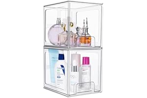 Vtopmart Lot de 2 tiroirs de rangement empilables en acrylique pour salle de bain, bacs de rangement en plastique transparent pour coiffeuse, garde-manger, organisation de la maison et rangement