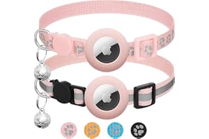 LAFAYI 2 Pack Airtag Cat Collar Breakaway with Bell,Reflective Kitten Collar with Apple Airtag Cat Collar Holder,Adjustable 7-12In,Safety Buckle for Girl Boy Cats,Pet Supplies,Accessories,Gifts (Pink)