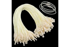 Shappy 100 Cuerdas para Colgar Etiquetas de Nylon Hilo Desechable de Etiqueta de Precio con Cierre de Presión para Pegar y Amarrar Etiquetas Amarre de Gancho de Sujeción para Marca de Ropa (Beige)