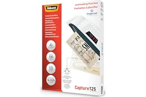 Fellowes Pouches per plastificazione per documenti, formato A3, finitura lucida, confezione da 100 pezzi, 250 micron, 2x125 micron, con Image Last per direzionare foto e documenti
