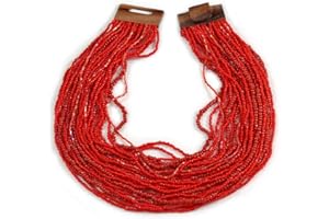Avalaya Statement Multistrand Red Glass Bead Necklace with Wood Closure - 60cm Long