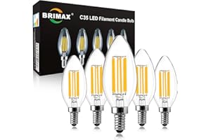 BRIMAX E14 LED Candle Bulb Dimmable 6w 60W Equivalent Warm White 2700K SES(Small Edison Screw) LED Chandelier Bulbs C35 Vintage Filament Energy Saving Candelabra Light Bulb 5 Packs