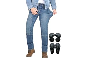 SHUOJIA Uomo Moto Pantaloni Jeans Rinforzano Pantaloni da Moto da Ciclismo Jeans da Motociclista Elasticizzati con 4 Protezioni (Blue-A,S)