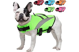 ALAGIRLS Dog Life Jacket Pet Safety Vest, Adjustable Dog Life Vest with Strong Buoyancy, Extra Padding Dogs Lifesaver Swimsuit with Reflective Stripes for Small Medium Large Dogs, Green M