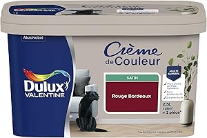 Dulux Valentine Crème de Couleur - Peinture multi-supports intérieure - Satin Rouge Bordeaux 2,5 L