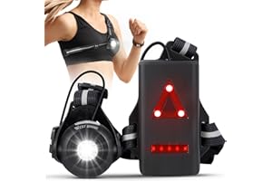 XIQI Lauflich Lauflampe Joggen - 500 Lumen Brustlampe zum Joggen und Laufen, 90° verstellbar Lampe Laufen, USB Wiederaufladbare Running Light mit Reflectoren, Rotes Rücklicht mit Akku