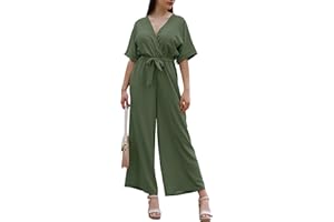 Laphilo De las mujeres largo con cuello en v pierna ancha mono con Casual elegante cinturón de verano cod.7213