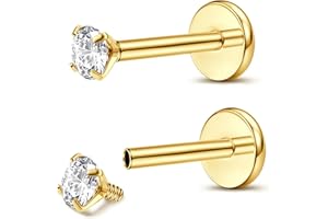 ADRAMATA 2Pcs G23 Titanium Labret Piercing Jewellery Lip Bar Internally Threaded Medusa Piercing Nose Stud Nose Piercing Cartilage Earrings Piercing Studs Silver Gold Tragus Helix Piercing Jewellery