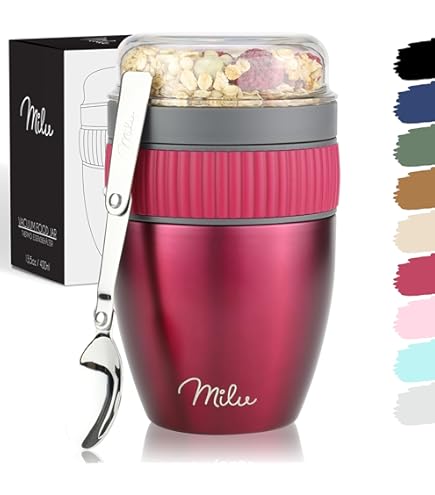 Porta Yogurt Termico In Acciaio Inox 680 Ml - Con Cucchiaio, Ideale Per Colazione