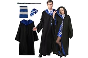 Kitimi Magic Robe, Umhang,4PCS Zauberer Cosplay Kostüm für Erwachsene,with Cape,Magic Wand,Glasses,Scarf,Tie,Halloween Wizard Costume for Cosplay,Carnival,Fancy Dress