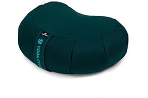 Yoga Studio European Crescent Zafu Cushion | Organic Cotton | 42 x 30 x 18cm | Meditation Pouf | Buckwheat Hulls