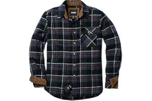 CQR Men's All Cotton Flannel Shirt, Long Sleeve Casual Button Up Plaid Shirt, Brushed Soft Outdoor Shirts