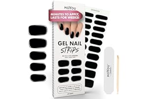 MOYOU LONDON Autocollants auto-adhésifs pour ongles en Gel Semi-durci, lampe UV/LED requise, 20 enveloppes de vernis à ongles en Gel, autocollants pour Nail Art - Jet Black