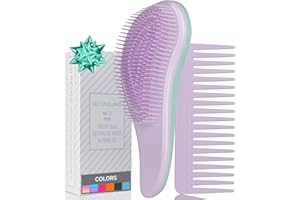 Duo Brosse Démêlante et Peigne – La Meilleure Brosse Démêlante pour Cheveux Mouillés, Secs, Bouclés, pour Femmes & Enfants, et un Peigne à Dents Larges (Green Lilac) - Lily England