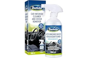 Bactador spray limpiador y eliminador de olores para coches 500 ml - Eliminador de olores microbiológicos y limpiador para interiores de coches - Fiable para olores de mascotas - Natural