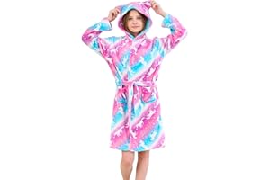 Piefry Chats Peignoir pour Filles Robes de Chambre en Molleton Doux avec Capuche et Oreilles de Chat