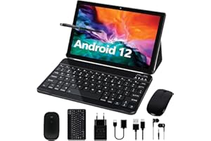 ‎GOODTEL GOODTEL Tablet 10 Zoll Android 12 OS Prozessoren Octa-Core 4 GB RAM 64 GB ROM, Smart IPS, 8000 mAh Akku, 5 MP + 8 MP, WLAN | Bluetooth | OTG, mit Hülle + Touchstift + Tastatur + Maus - Schwarz