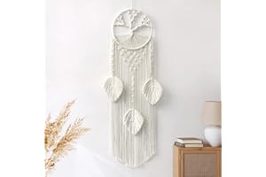‎LOMOHOO LOMOHOO Baum des Lebens Traumfänger, Makramee-Wandbehang, Boho-Traumfänger mit Federblatt, für Hochzeitsfeiern, Schlafzimmer, Kinderzimmer, Café, Zigeuner-Dekor (beige/Tree of Life)
