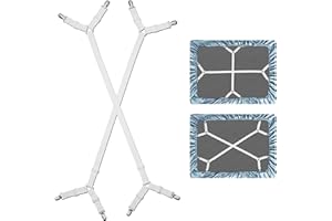 WADEO Sangles de Support de Drap de Lit Longues Réglables Pinces pour Drap de Lit, Draps Élastiques avec Clips en Métal pour Draps, Matelas, Planche à Repasser Ou Canapé, 2 Pcs, Blanc