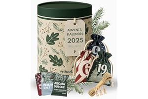 ‎FRIHED. NORDIC WEAR frihed.® Wellness Adventskalender 2025 – Limitierte Geschenkidee für Frauen & Männer – Wellness Geschenkset mit 24x Peelingsalzen & Duschbomben – Für Entspannung, Sauna, Dusche & Badewanne