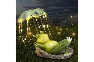LIFEMET Garden Ornaments Outdoor Solar Frog Statues - Home Decor Garden Frogs Figurine Umbrella with Waterproof Led Lights Decorations for Patio Balcony Yard Unique Housewarming Gifts