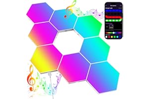 KANGTAIXIN 8 paneles LED hexagonales de pared de 5,9 pulgadas – Lámpara Gaming RGB modulable, sincronización musical, control a través de la aplicación y control remoto, DIY creativo para decoración de pared
