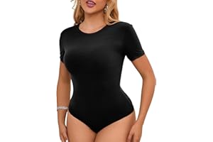 ohmydear Women's Bodysuits Plus Size Leotards for Women Short Sleeve Body Suit Tank Top Crew Neck Everyday Ladies Bodysuit Tops Going Out