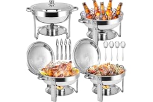 Chafing Dishes for Buffet, 4 Pack 5QT Round Stainless Steel Chafing Dish Buffet Set with Lids, Chafers and Buffet Warmers Sets for Home Parties, Christmas Gatherings, Catering Events DOYFAY