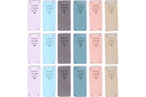 MiaLover 30 Stück PU Handmade Label Handmade Schreibwaren Labels zum annähen Handgemacht EinnäHen Textiletiketten Labels Verzierung Strickzubehör mit Löchern für DIY-Kleidung, 2x5cm, 6 Farben