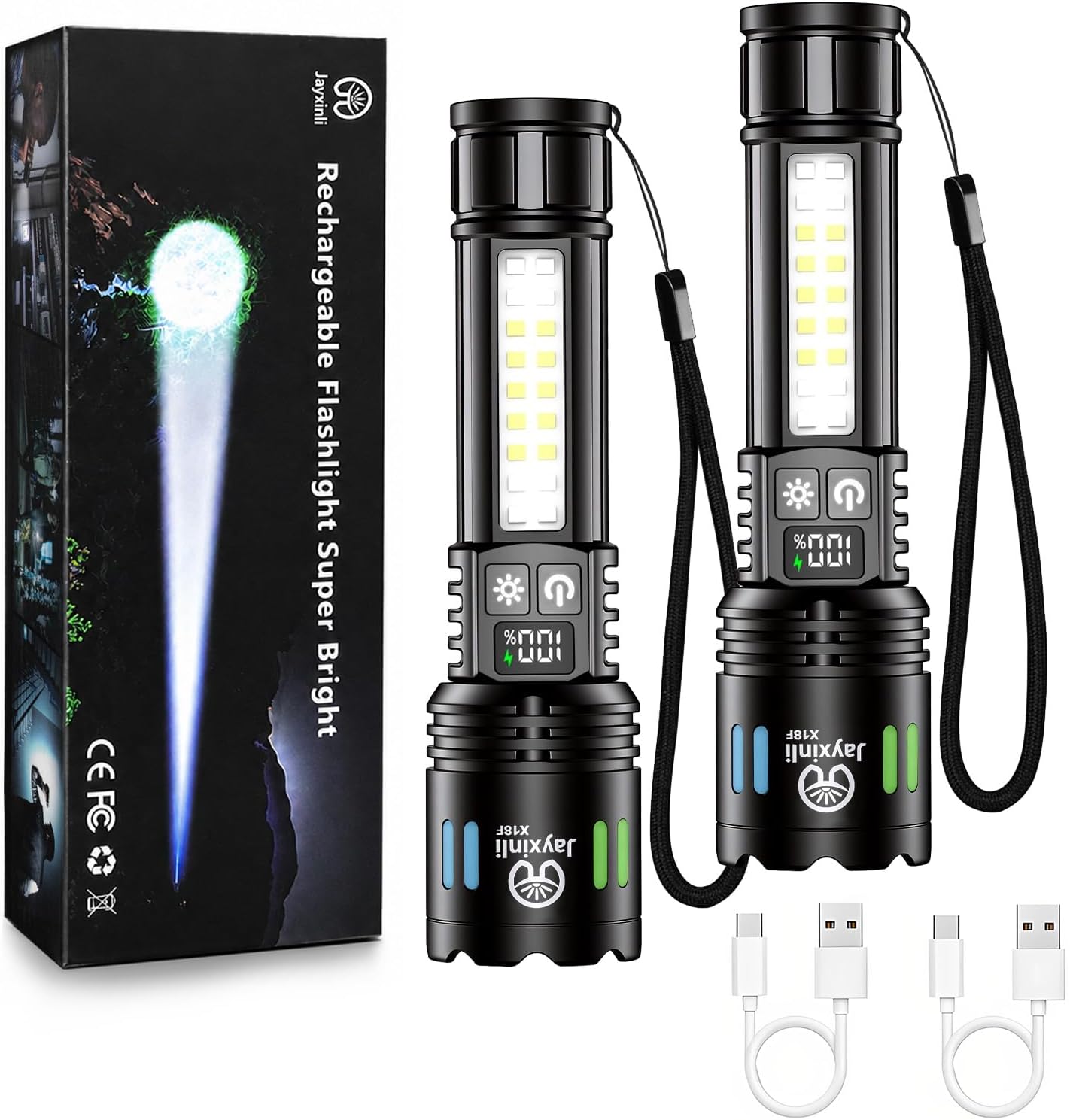 Technische Daten & Spezifikationen : Jayxinli 2er Pack Taschenlampen LED 1 000 000