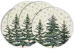Artoid Mode Sosny, płatki śniegu, na Boże Narodzenie, okrągłe podkładki zestaw 4 sztuk, 37 cm, zimowe Boże Narodzenie, podkładki stołowe, nadają się do prania, do kuchni, na imprezę, dekoracja
