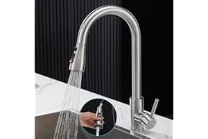 Ulytid Robinet Cuisine avec Douchette Extractible, Mitigeur Cuisine Acier Inoxydable 304, Haut Bec Robinetterie Evier Rotatif à 360° en 3 Modes de Réglage, Finition Brossée, Froid & Chaud Disponible