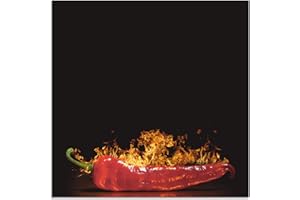 ARTland Spritzschutz Küche aus Alu für Herd Spüle 60x60 cm (BxH) Küchenrückwand mit Motiv Essen Lebensmittel Gewürze Chili Flammen Modern Dunkel Rot S7PR