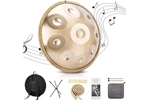 BIILOYY Handpan 432 Hz Re Minore, 9 Note 22 Pollici Tamburo in Acciaio Handpan Strumento Musicale, con Borsa Morbida, Mazze Per, Tripode, Panno Antipolvere, Percussioni Armoniche Per La Yoga