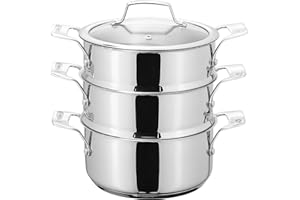 Stellar Stainless Steel 3 Tier Steamer Set with 18cm Base Pan, 2 Steamers and Lid, Induction Ready, Gift Boxed