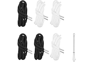 AOZUO 6PCS Drawstring Cords Replacement, 51.1in Replacement Clothing Drawstring Waist String Hoodie Hood Cord with 1 Easy Threader for Shorts Pants Sweatpants Sweatshirt Jackets Coats (Black, White)