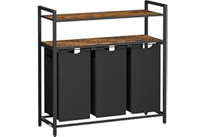 VASAGLE Laundry Basket, Laundry Hamper with 3 Pull-Out and Removable Laundry Bags, 2 Shelves, 3 x 40 L, for Laundry Room, Rustic Brown and Black BLH213B01