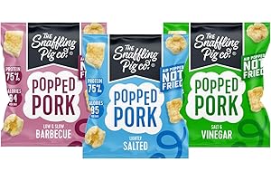 THE SNAFFLING PIG CO Snaffling Pig Popped Pork - Air Popped Not Fried - 20g Protein Snacks (Variety Pack - Lightly Salted, Salt & Vinegar & BBQ)