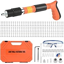 Manual Concrete Nail Gun Kit With 220 Nails - 5 Speed Adjustable, No Electricity Needed, For Cement, Wood, Brick Walls