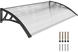 Outsunny Pensilina Tettoia da Esterno 110x60cm, Tettoia per Esterno in Policarbonato e Alluminio, per Balcone Finestre e Porte, Trasparente