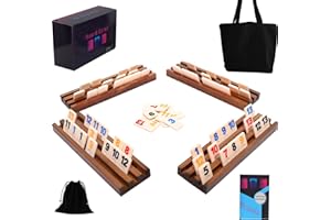 DREAMPLAY GIFTS Rummy Cup Original, 4 Player Rummy Cup inklusive 106 Spielsteinen, 4 Holz-Steinehaltern, Kordelzug-Aufbewahrungsbeutel, Handtasche für alle Komponent - Klassische Brettspiele für Familie und Party.