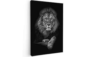 MuchoWow© Cuadros Decoracion Salon Modernos 60x90 cm Pinturas Lienzo Decorativo para Pared Decoración Hogar Lienzos León - Animales - Negro - Blanco