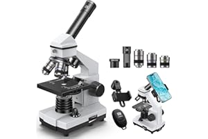 ESAKO Compound Microscope for Kids & Adults, 100X-2000X Magnification Microscope for Students, School Lab & Home Education, with Phone Adapter, 20 Slides Set