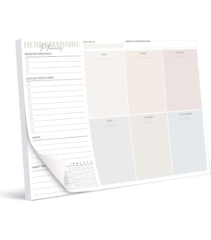 Bloc-Notes Hebdomadaire Détachable - 52 Feuilles Non Datées - 16,5x24,5 Cm - Pour Planning, Liste De Tâches