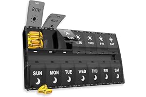 YAKLIM XL Duży organizer na tabletki na 7 dni, tygodniowe pudełko na leki 2 razy dziennie, organizer na tabletki Am Pm, 14 przegródek z pokrywkami na zawiasach, codzienny dozownik tabletek na olej rybny /