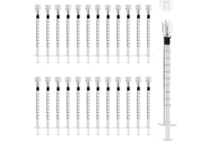 JIBENGAO 25 Stück 1ml Spritzen, Einzeln Verpackt, PlastikSpritze Ohne Nadel, Luer Lock Spritze für Wissenschaftlich Labore, Tierfütterung, Measuring Liquids und Feine Dosierungen, Messspritze, Weiß